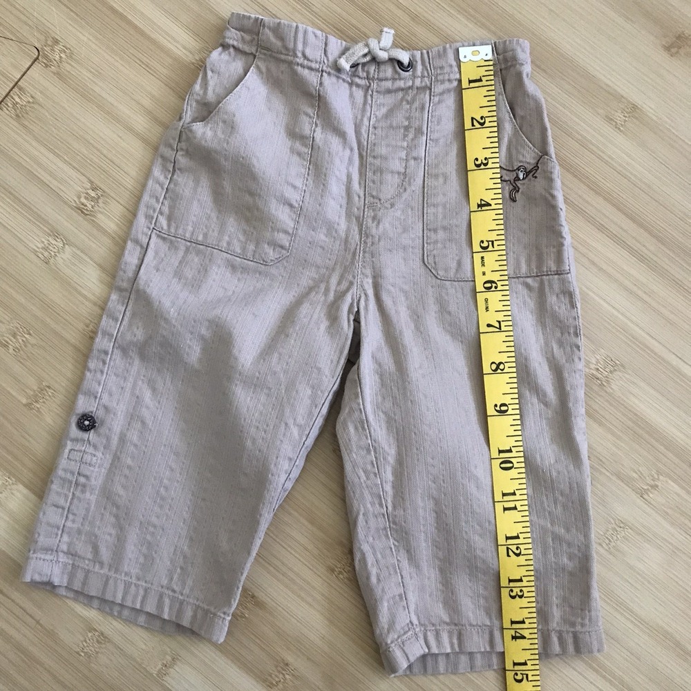 Janie and Jack Khaki Pull On Pants 6-12 Months Roll Tab Cuff Embroidered Monkey - Picture 16 of 16